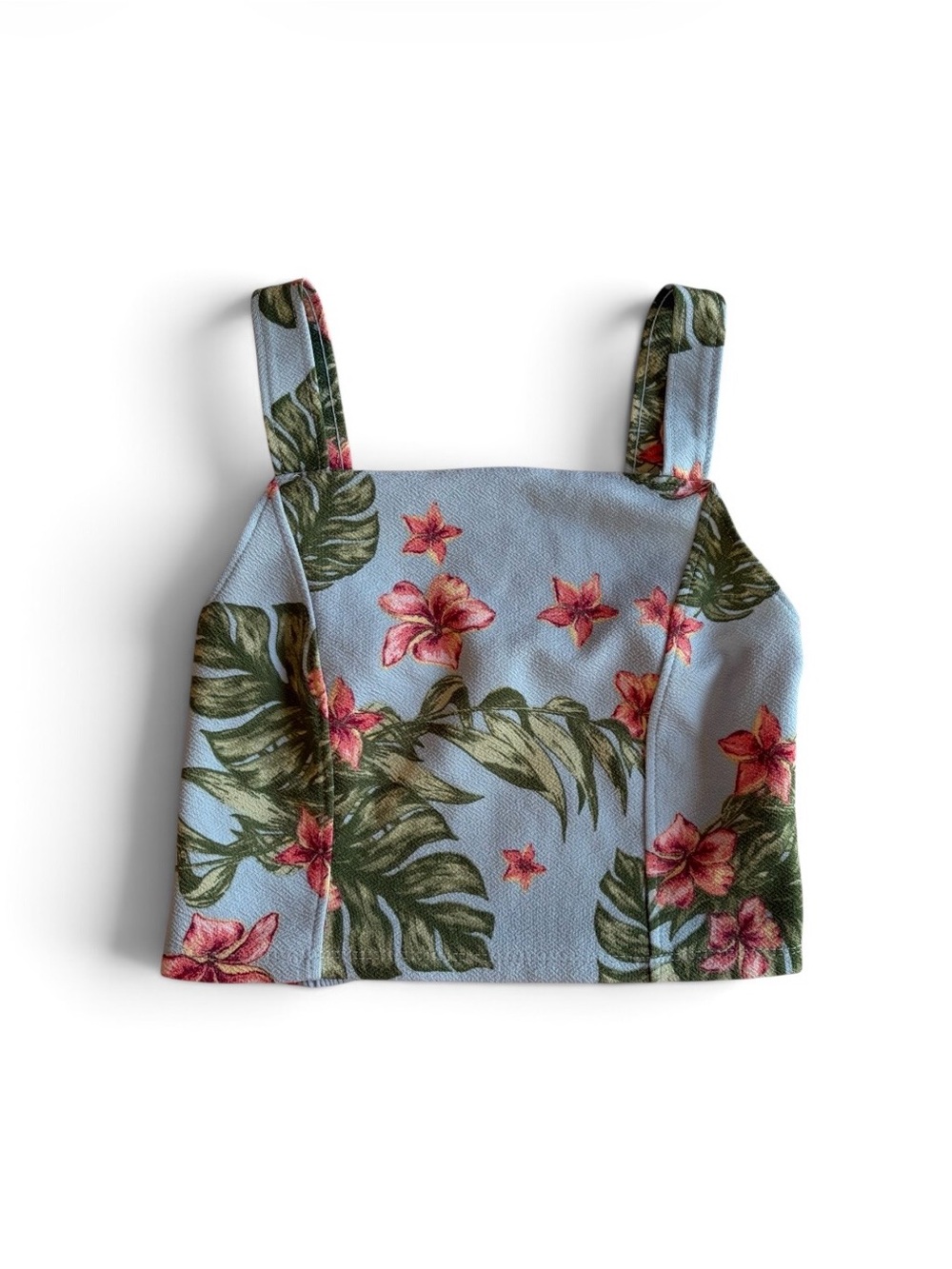 Floral Tropical Crop Tank Top Light Blue Women’s Size Medium No Boundaries